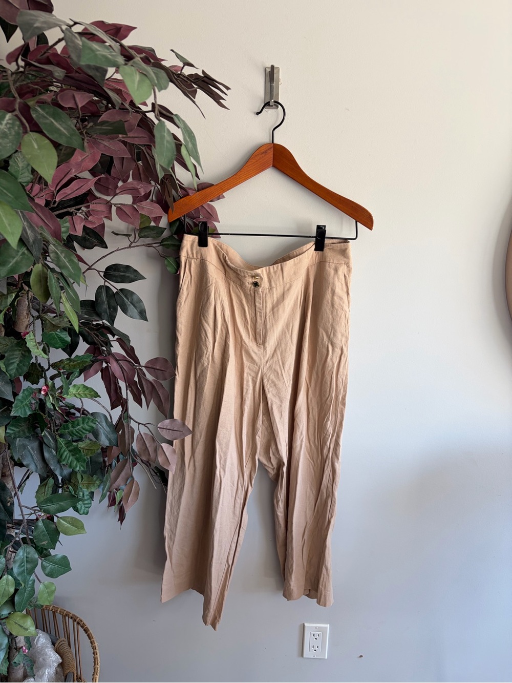 Anne Klein linen Beige Wide Leg Cropped Pants